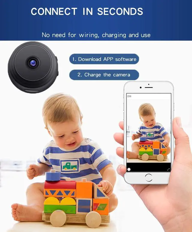 Alt view image 7 of 7 - senri Mini Camera Hidden Camera 1080p HD with Video Live Feed WiFi, Portable Night Vision Nanny Cam Home Security Surveillance Baby Monitor, Outdoor Monitor for Pets
