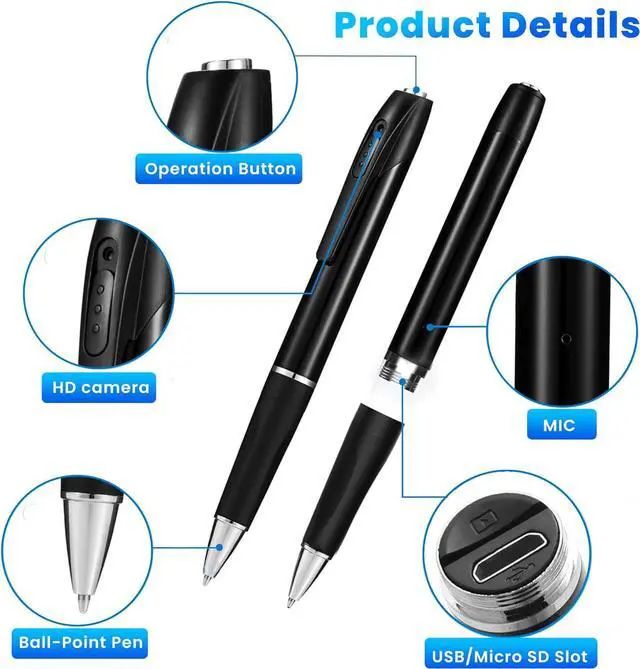 Alt view image 4 of 6 - Pen camera | Mini Spy Camera Hidden Camera with 64G SD Card | 1080p Camera Pen| 200 minutes Battery Life | Rechargeable Hidden Camera Pen, Small Pocket /Nanny Cam, Body Camera with Loop Recording