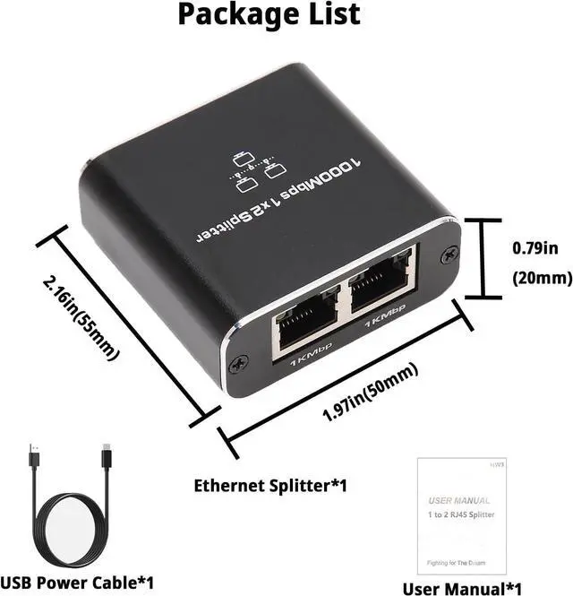 Alt view image 7 of 7 - Ethernet Splitter 1 to 2 High Speed 1000Mbps, Gigabit Ethernet Splitter, LAN Splitter with USB Power Cable, RJ45 Splitter for Cat5/5e/6/7/8 Cable[2 Devices Simultaneously Networking]