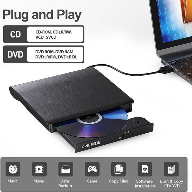 Alt view image 2 of 7 - External CD/DVD Drive for Laptop, USB 3.0 CD Burner External DVD Drive Portable DVD Player for Laptop Desktop PC Apple Mac Windows 11/10/8/7/XP Linux OS with Carrying Case