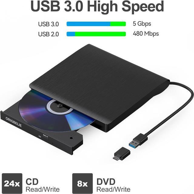 Alt view image 3 of 7 - External CD/DVD Drive for Laptop, USB 3.0 CD Burner External DVD Drive Portable DVD Player for Laptop Desktop PC Apple Mac Windows 11/10/8/7/XP Linux OS with Carrying Case