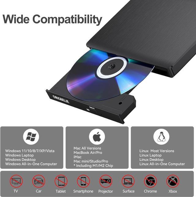 Alt view image 4 of 7 - External CD/DVD Drive for Laptop, USB 3.0 CD Burner External DVD Drive Portable DVD Player for Laptop Desktop PC Apple Mac Windows 11/10/8/7/XP Linux OS with Carrying Case