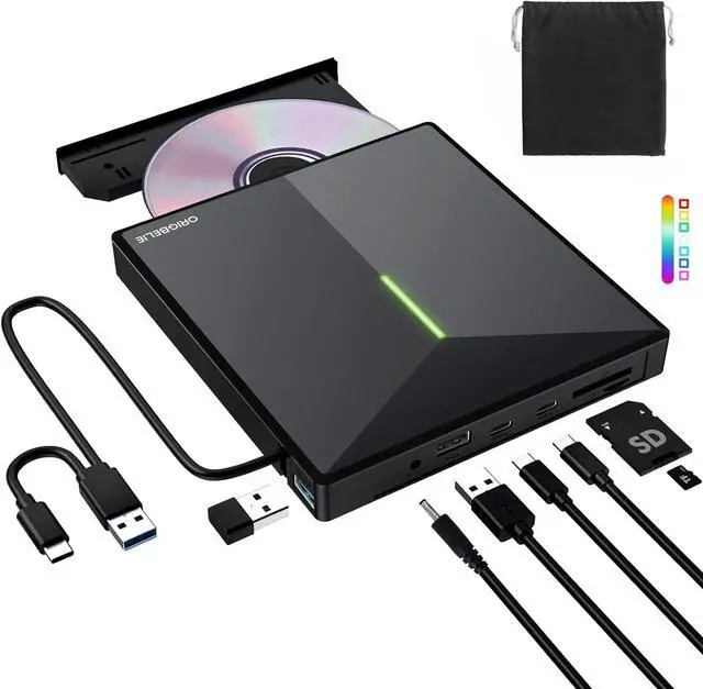 Main image of External CD DVD Drive with 4 USB Ports and 2 TF/SD Card Slots, USB 3.0 Portable CD/DVD Disk Drive Player Burner Reader Writer for Laptop Macbook Desktop PC Windows 11/10/8/7 Linux Mac OS