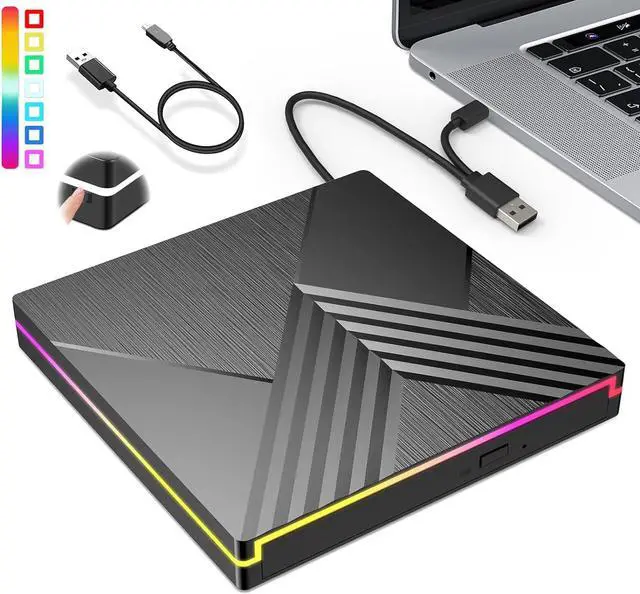Main image of UPGRADE External CD/DVD Drive for Laptop USB 3.0 Type-C CD/DVD +/-RW Burner Writer Player Optical CD ROM Disk Drive Compatible for Laptop,Desktop,MacBook,Win11/10/8/7/XP, Linux,Mac OS,Vista