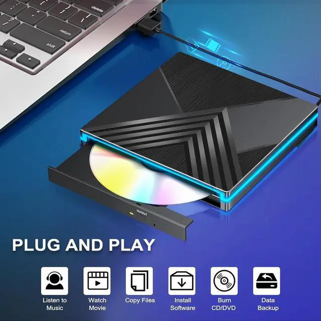 Alt view image 3 of 6 - UPGRADE External CD/DVD Drive for Laptop USB 3.0 Type-C CD/DVD +/-RW Burner Writer Player Optical CD ROM Disk Drive Compatible for Laptop,Desktop,MacBook,Win11/10/8/7/XP, Linux,Mac OS,Vista