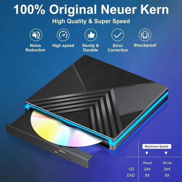 Alt view image 4 of 6 - UPGRADE External CD/DVD Drive for Laptop USB 3.0 Type-C CD/DVD +/-RW Burner Writer Player Optical CD ROM Disk Drive Compatible for Laptop,Desktop,MacBook,Win11/10/8/7/XP, Linux,Mac OS,Vista