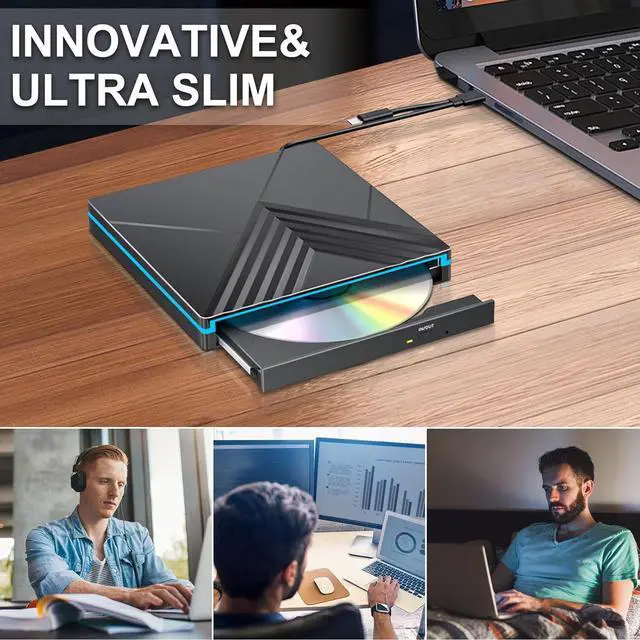 Alt view image 6 of 6 - UPGRADE External CD/DVD Drive for Laptop USB 3.0 Type-C CD/DVD +/-RW Burner Writer Player Optical CD ROM Disk Drive Compatible for Laptop,Desktop,MacBook,Win11/10/8/7/XP, Linux,Mac OS,Vista