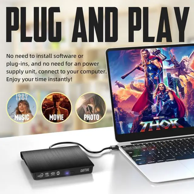 Alt view image 2 of 7 - External DVD Drive, Portable USB 3.0 CD +/-RW Drive DVD Player for ROM Rewriter Burner for Laptop Desktop, Compatible with Windows 7/8/10/11 Mac MacBook Pro/Air