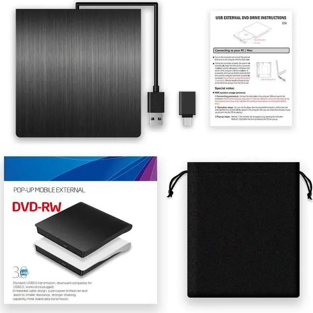 Alt view image 7 of 7 - External DVD Drive, Portable USB 3.0 CD +/-RW Drive DVD Player for ROM Rewriter Burner for Laptop Desktop, Compatible with Windows 7/8/10/11 Mac MacBook Pro/Air