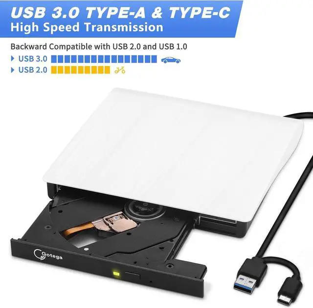Alt view image 2 of 7 - External DVD Drive USB 3.0 TYPE C USB C Portable CD/DVD +/-RW Disk Drive External CD Drive DVD Player for Laptop CD/DVD ROM Burner Reader Compatible with Laptop Desktop PC Windows Linux OS Apple Mac
