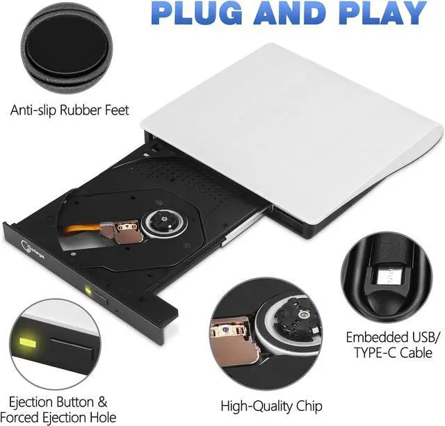 Alt view image 4 of 7 - External DVD Drive USB 3.0 TYPE C USB C Portable CD/DVD +/-RW Disk Drive External CD Drive DVD Player for Laptop CD/DVD ROM Burner Reader Compatible with Laptop Desktop PC Windows Linux OS Apple Mac