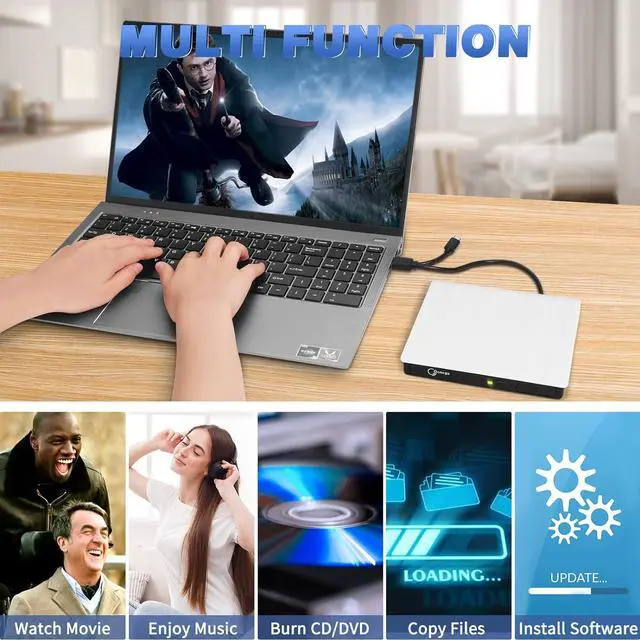 Alt view image 6 of 7 - External DVD Drive USB 3.0 TYPE C USB C Portable CD/DVD +/-RW Disk Drive External CD Drive DVD Player for Laptop CD/DVD ROM Burner Reader Compatible with Laptop Desktop PC Windows Linux OS Apple Mac