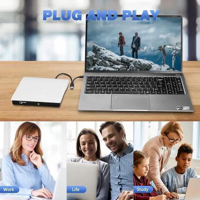 Alt view image 7 of 7 - External DVD Drive USB 3.0 TYPE C USB C Portable CD/DVD +/-RW Disk Drive External CD Drive DVD Player for Laptop CD/DVD ROM Burner Reader Compatible with Laptop Desktop PC Windows Linux OS Apple Mac