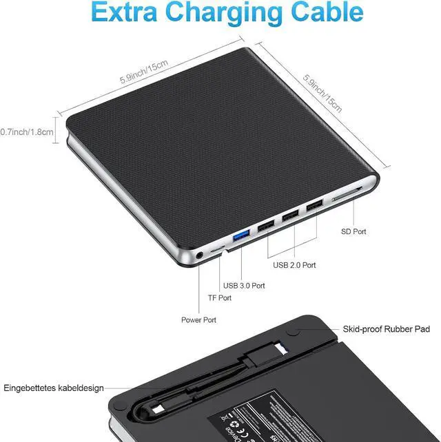 Alt view image 3 of 7 - External CD DVD Drive for Laptop, USB 3.0 CD Burner External DVD Drive Portable DVD Player for Laptop with 4 USB and TF/SD Slots,Slim External CD Drive Compatible with Laptop Desktop Mac Windows Linux
