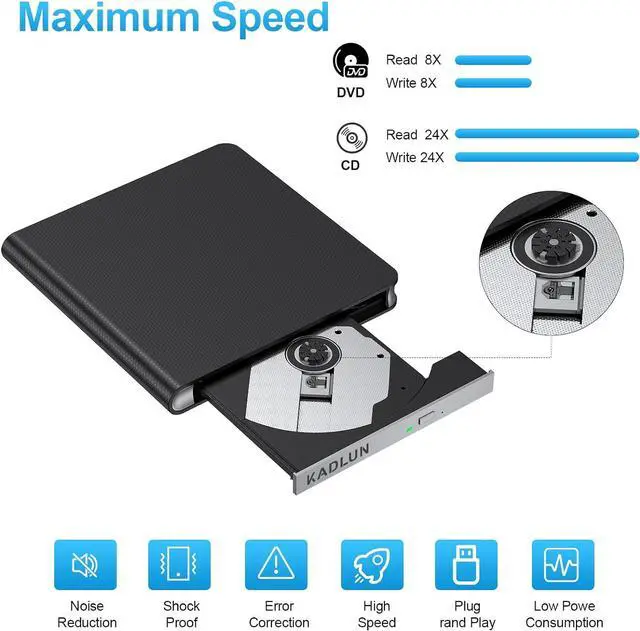 Alt view image 6 of 7 - External CD DVD Drive for Laptop, USB 3.0 CD Burner External DVD Drive Portable DVD Player for Laptop with 4 USB and TF/SD Slots,Slim External CD Drive Compatible with Laptop Desktop Mac Windows Linux
