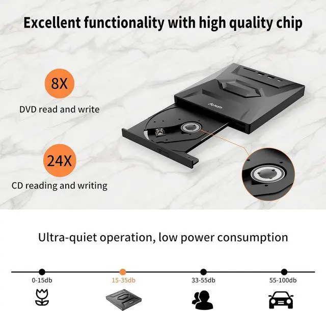 Alt view image 5 of 7 - External CD/DVD Drive for Laptop, Type-C USB 3.0 Portable CD Player DVD Burner with SD Slot & USB Ports DVD 8X CD 24X Super Fast Speed for Windows/Mac OS/Linux/Vista