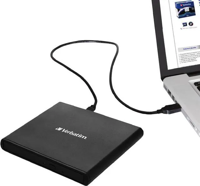 Alt view image 2 of 6 - Verbatim Slimline CD / DVD Drive - External USB 2.0 CD DVD +/-RW Burner for Laptops and Notebooks with M-DISC Support - Mac & PC Compatible - Nero Burn & Archive Software Included - Black