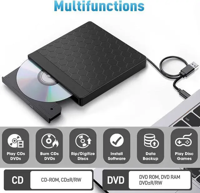 Alt view image 4 of 7 - External CD/DVD Drive for Laptop, USB 3.0 CD Burner External DVD Drive with 2 USB Ports and 2 TF/SD Card Slots, DVD Player for Laptop, External CD Drive for Laptop Mac,PC,Windows 11/10/8.1/7