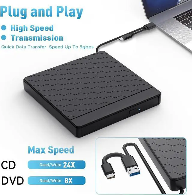 Alt view image 3 of 7 - External CD/DVD Drive for Laptop, USB 3.0 CD Burner External DVD Drive with 2 USB Ports and 2 TF/SD Card Slots, DVD Player for Laptop, External CD Drive for Laptop Mac,PC,Windows 11/10/8.1/7