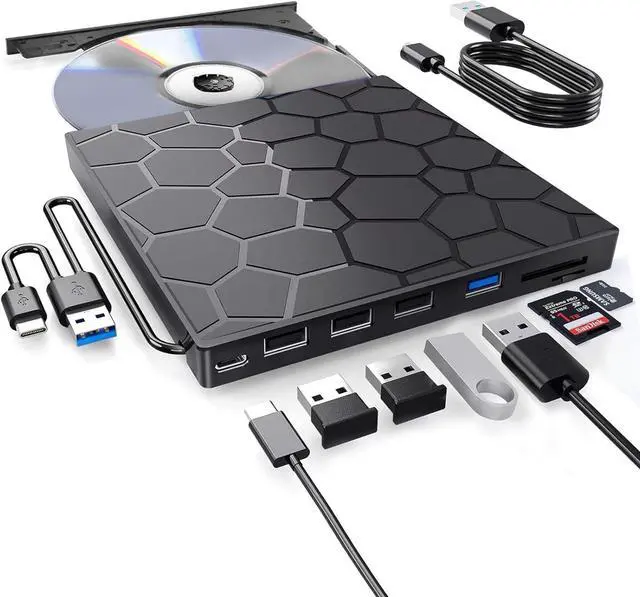 Main image of External CD/DVD Drive for Laptop, Portable DVD Player for Laptop, 8 in 1 USB 3.0 CD/DVD-ROM +/-RW CD Burner,cd drive external usb cd reader Compatible with Laptop Desktop Mac,Windows 11/10/8/7 Linux