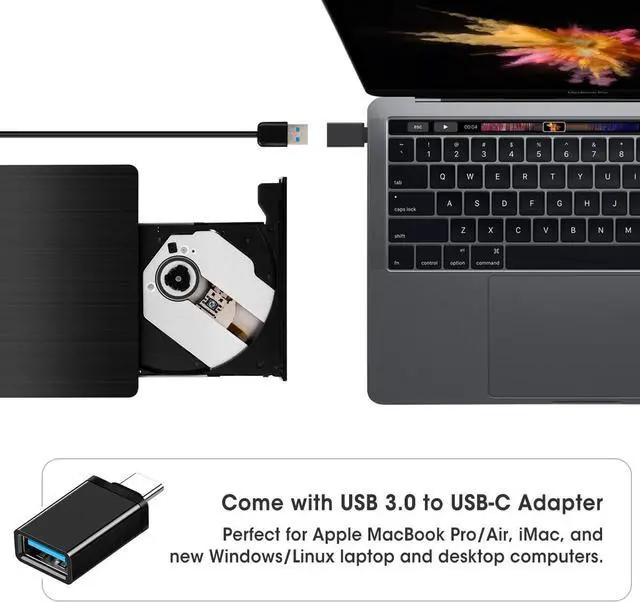 Alt view image 4 of 7 - External CD DVD +/-RW Drive for Laptop PC, USB 3.0 Portable CD/DVD-ROM Optical Disc Player Reader Writer Burner with Carrying Case Bag for Windows 11/10/8/7, Linux, Mac OS Computer