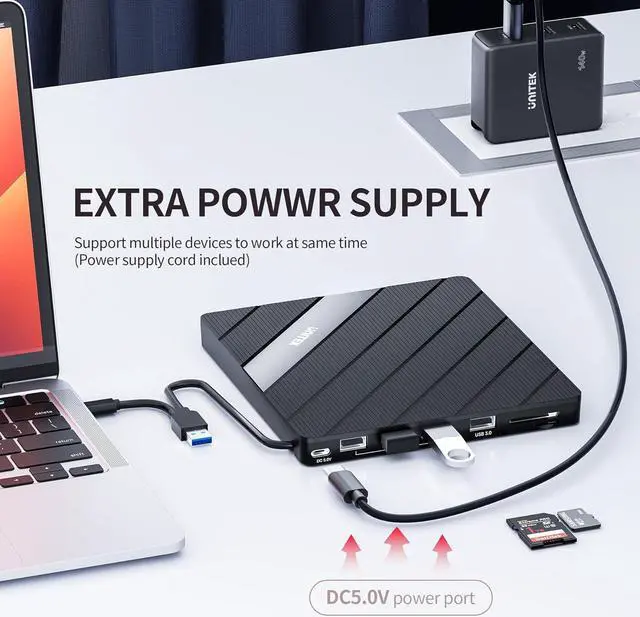 Alt view image 5 of 7 - External DVD Driver USB C Portable CD/DVD +/-RW Drive/DVD Player with SD Card Reader USB 3.0 Hub USB C Power Port CD ROM Burner Compatible with Laptop Desktop PC Windows Linux OS Apple Mac