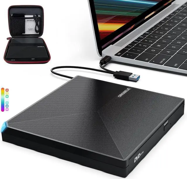 Main image of External CD DVD +/-RW Drive USB 3.0 USB C Portable CD/DVD Player Burner Reader Writer Optical CD ROM Disk Drive for Laptop Desktop PC Mac MacBook Pro/Air Windows Linux OS with Carrying Case