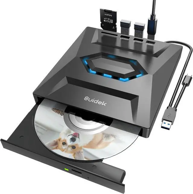 Main image of External CD DVD Drive for Laptop, USB C Portable CD/DVD +/-RW Burner DVD Player for Laptop with SD Card Reader USB 3.0 Type C Hub Compatible with Laptop Desktop PC Windows Linux