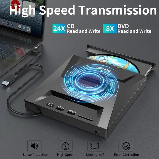 Alt view image 4 of 7 - External CD DVD Drive for Laptop, USB C Portable CD/DVD +/-RW Burner DVD Player for Laptop with SD Card Reader USB 3.0 Type C Hub Compatible with Laptop Desktop PC Windows Linux