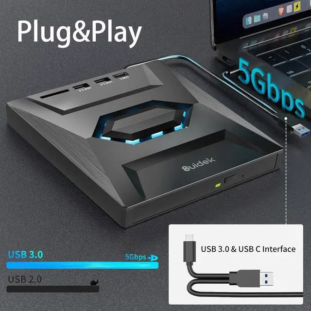 Alt view image 6 of 7 - External CD DVD Drive for Laptop, USB C Portable CD/DVD +/-RW Burner DVD Player for Laptop with SD Card Reader USB 3.0 Type C Hub Compatible with Laptop Desktop PC Windows Linux