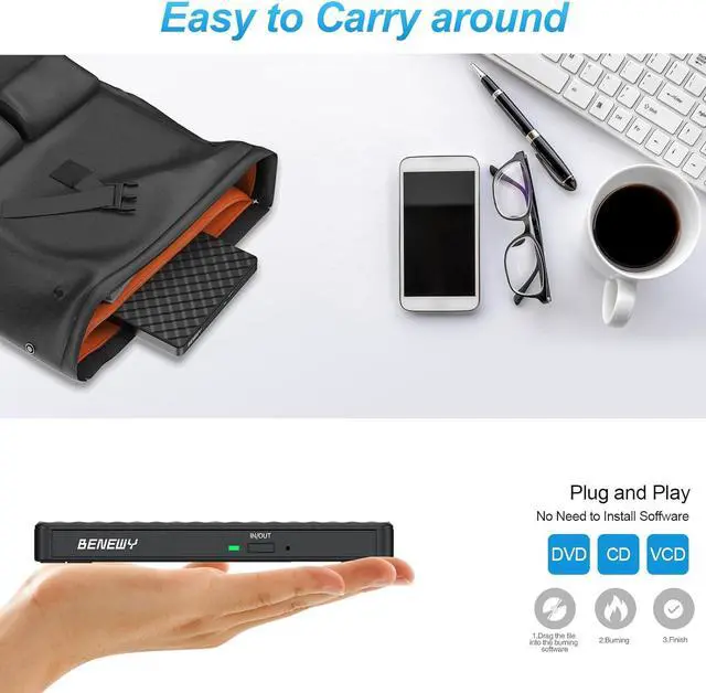 Alt view image 7 of 7 - External CD/DVD Drive for Laptop, USB 3.0 CD DVD +/-RW Drive Burner DVD Player, External CD ROM Reader Writer Optical Drive Compatible with Laptop PC Mac MacBook Windows 11/10/8.1/7 Linux