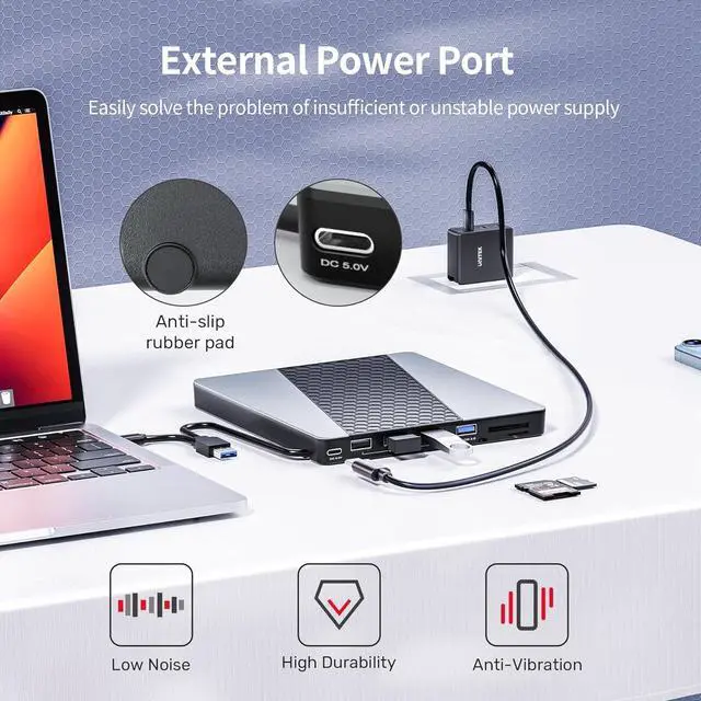 Alt view image 5 of 7 - Unitek External CD DVD Drive, USB3.0/USB C 7-in-1 Portable CD DVD Player with Card Reader USB Hub CD ROM Burner Reader Supports Windows11/10/8.1/8/7/vista/2003/XP/2000/Surface,Linux,Mac 10 OS