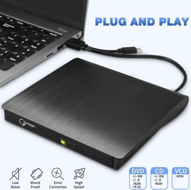 Alt view image 5 of 7 - External DVD Drive USB 3.0 TYPE C Portable CD/DVD +/-RW Disk Drive DVD Player for Laptop CD/DVD ROM Burner Reader with Protective Carrying Case & 10 Blank Discs for Laptop Desktop Windows Linux Mac