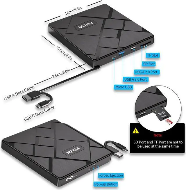 Alt view image 3 of 6 - External CD/DVD Drive for Laptop CD Burner External DVD Drive, CD ROM DVD Player Portable CD Reader for Laptop, Compatible with Laptop PC Windows 11/10//7 Linux Mac OS