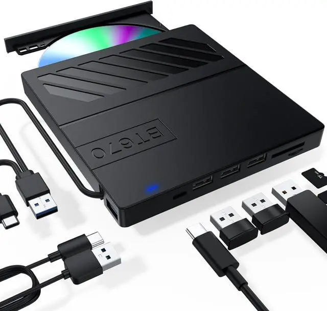Main image of External CD DVD Drive USB C USB 3.0, Portable CD DVD +/-RW Burner DVD Player for Laptop 8 in 1 Hub with SD/Micro SD Card Reader Compatible with Laptop Desktop Mac PC Windows Linux
