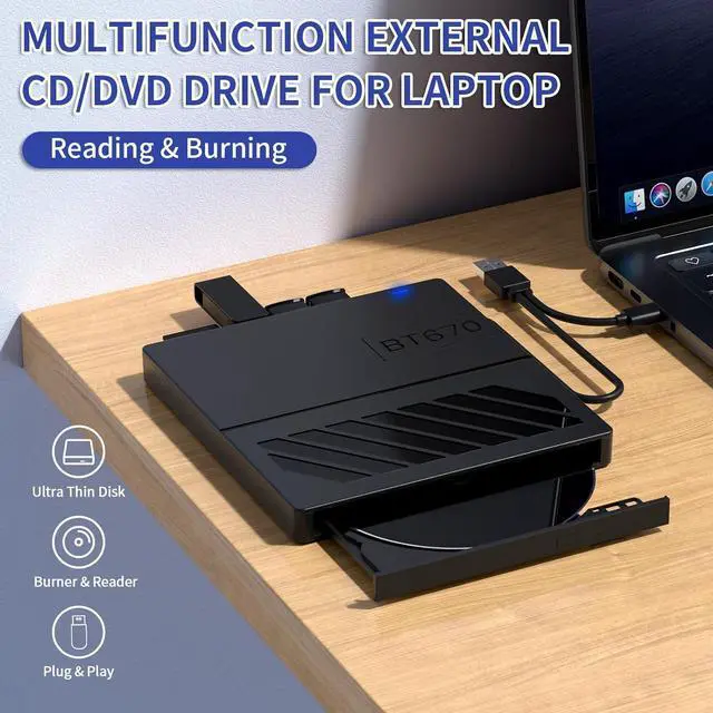 Alt view image 2 of 7 - External CD DVD Drive USB C USB 3.0, Portable CD DVD +/-RW Burner DVD Player for Laptop 8 in 1 Hub with SD/Micro SD Card Reader Compatible with Laptop Desktop Mac PC Windows Linux