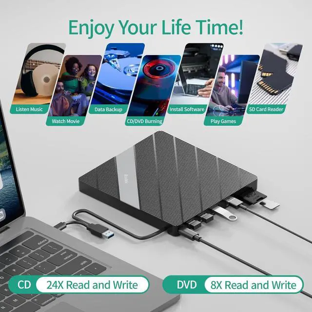 Alt view image 3 of 7 - Electronics GP60NS50 USB 3.0 Compatible, Super-Multi Ultra Slim Portable DVD+/-RW External Drive for PC Windows, Linux, Mac OS, Surface Pro 3&4, with M-DISC support, Silver
