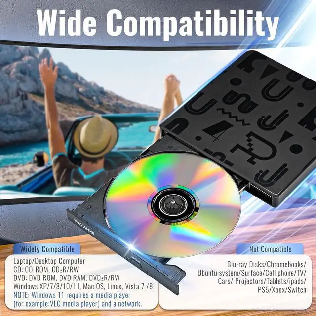 Alt view image 5 of 7 - External CD/DVD Drive for Laptop USB 3.0 Portable RW Drive/DVD Player for Laptop CD ROM Burner Compatible with Laptop Desktop PC Windows Linux OS Mac Black