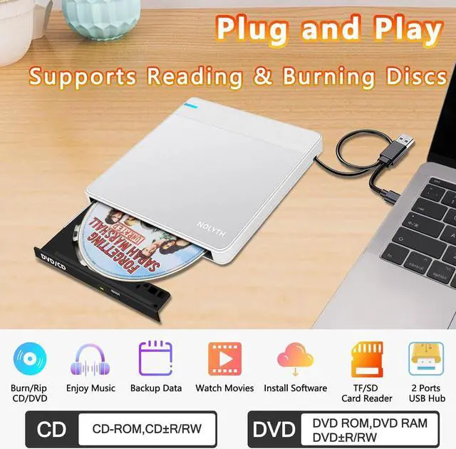 Alt view image 3 of 7 - External CD/DVD Drive for Laptop, DVD Player for Laptop with Carrying Case, 8 in 1 USB 3.0 Ultra-Slim Portable, CD Burner External Optical Compatible with Laptop Desktop Mac,Windows 11/10/8/7
