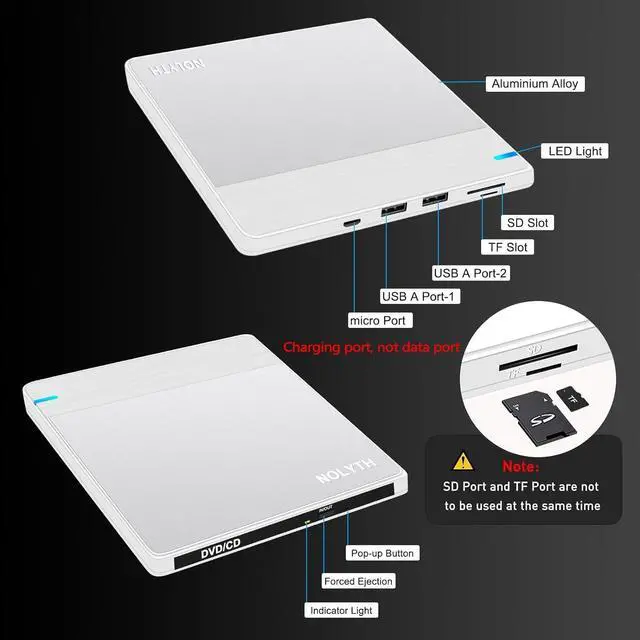 Alt view image 5 of 7 - External CD/DVD Drive for Laptop, DVD Player for Laptop with Carrying Case, 8 in 1 USB 3.0 Ultra-Slim Portable, CD Burner External Optical Compatible with Laptop Desktop Mac,Windows 11/10/8/7