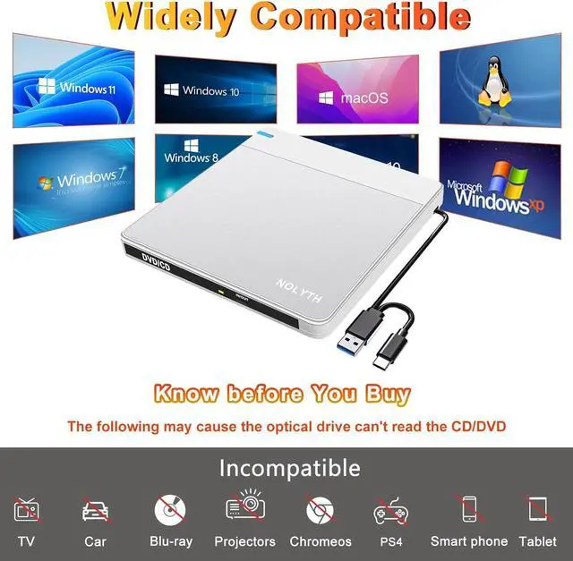 Alt view image 6 of 7 - External CD/DVD Drive for Laptop, DVD Player for Laptop with Carrying Case, 8 in 1 USB 3.0 Ultra-Slim Portable, CD Burner External Optical Compatible with Laptop Desktop Mac,Windows 11/10/8/7