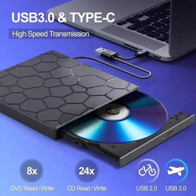 Alt view image 5 of 7 - External CD/DVD Drive for Laptop, 7-IN-1 USB 3.0 Slim Portable DVD Player, CD ROM Burner, Writer, and External Disk Drive Optical Compatible with Laptop Desktop PC Windows Mac Linux OS (BLACK)