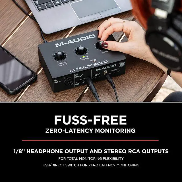 Alt view image 4 of 7 - M-Audio M-Track Solo  USB Audio Interface for Recording, Streaming and Podcasting with XLR, Line and DI Inputs, Plus a Software Suite Included