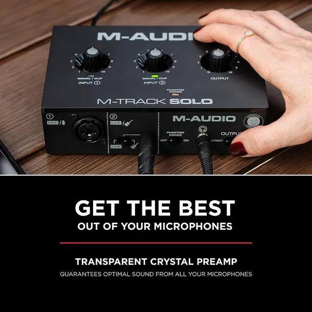 Alt view image 5 of 7 - M-Audio M-Track Solo  USB Audio Interface for Recording, Streaming and Podcasting with XLR, Line and DI Inputs, Plus a Software Suite Included