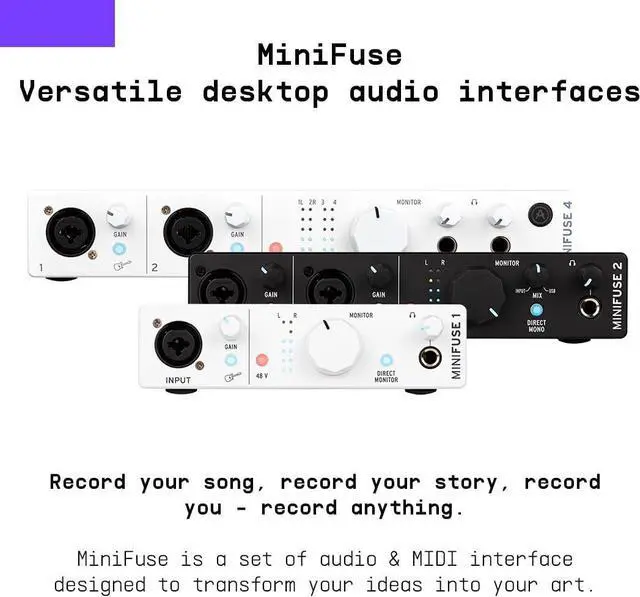 Alt view image 6 of 7 - Arturia - MiniFuse 2 - Compact USB Audio & MIDI Interface with Creative Software for Recording, Production, Podcasting, Guitar - Black