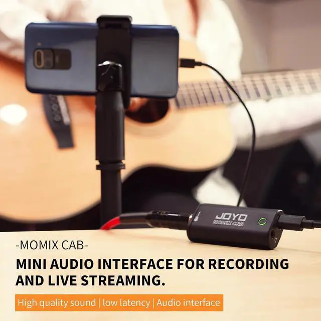 Alt view image 2 of 6 - Guitar Audio Interface Pocket Internal Recording Sound Card with Type-C and Lightning for Live Streaming by Phone and Laptop Plug & Play (MOMIX CAB)