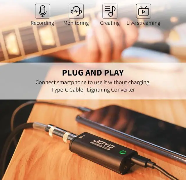 Alt view image 3 of 6 - Guitar Audio Interface Pocket Internal Recording Sound Card with Type-C and Lightning for Live Streaming by Phone and Laptop Plug & Play (MOMIX CAB)