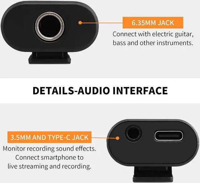 Alt view image 5 of 6 - Guitar Audio Interface Pocket Internal Recording Sound Card with Type-C and Lightning for Live Streaming by Phone and Laptop Plug & Play (MOMIX CAB)