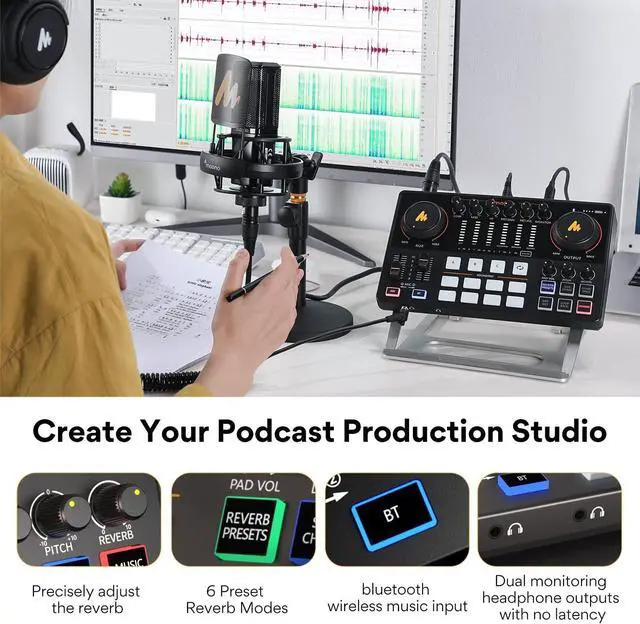 Alt view image 5 of 6 - MAONO Audio Interface, MaonoCaster 10-Channel Podcast mixer with Pro-preamp, 48V Phantom Power, Bluetooth, 11 Customize sound pads for Recording, Streaming, Youtube, TikTok, PC, Guitar (AME2)