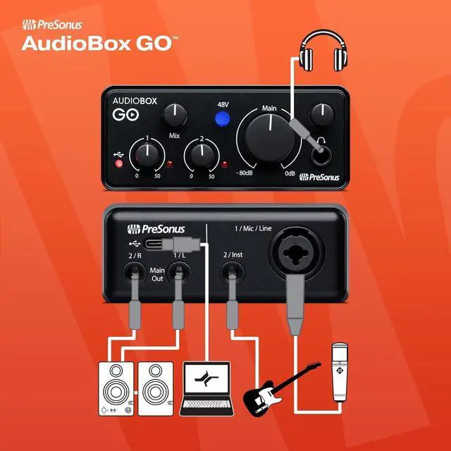 Alt view image 3 of 7 - PreSonus AudioBox GO | USB-C Audio Interface for music production with Studio One DAW Recording Software, Music Tutorials, Sound Samples and Virtual Instruments